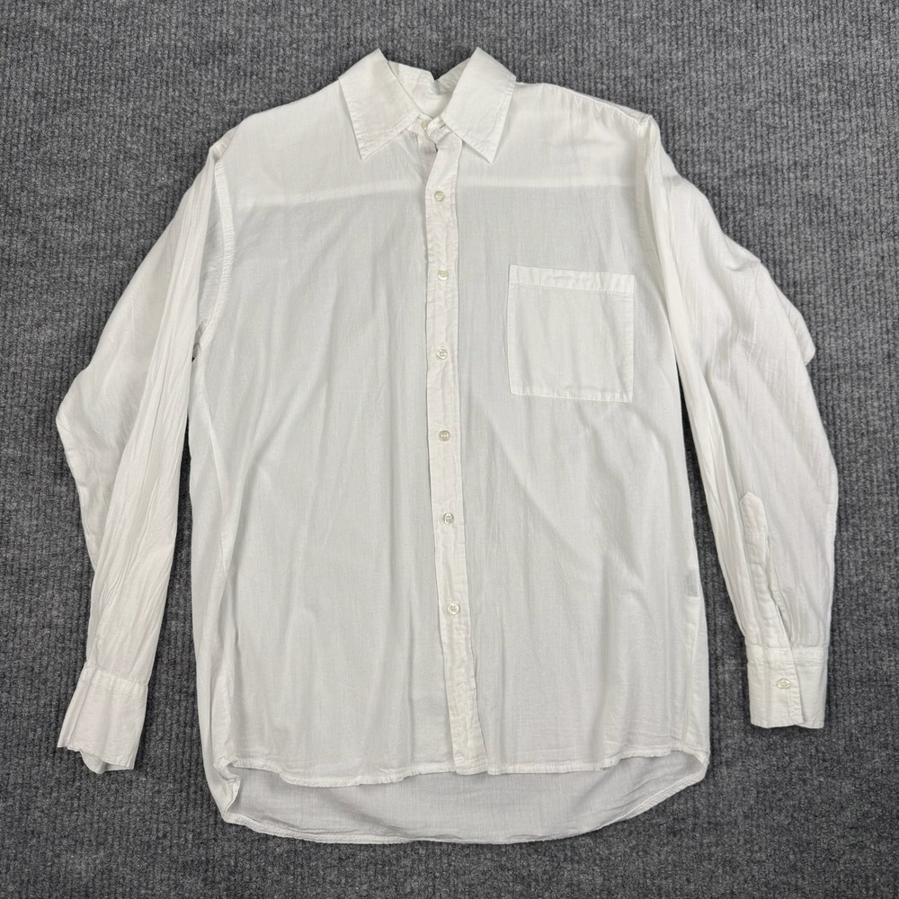 Vtg 90s Button Up Shirt Mens S Coastal Textured Cotton Long Sleeve Euro Chic